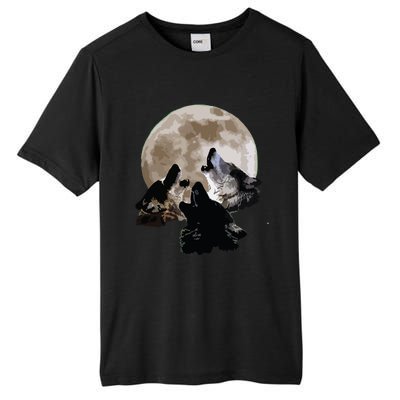 Three Wolves Howling At The Moon Wolf Lover Tall Fusion ChromaSoft Performance T-Shirt