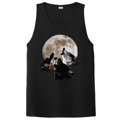 Three Wolves Howling At The Moon Wolf Lover PosiCharge Competitor Tank