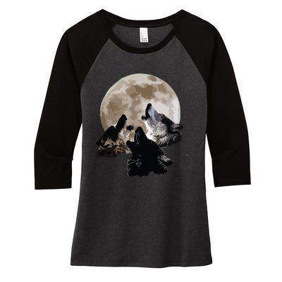 Three Wolves Howling At The Moon Wolf Lover Women's Tri-Blend 3/4-Sleeve Raglan Shirt