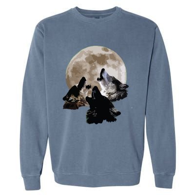 Three Wolves Howling At The Moon Wolf Lover Garment-Dyed Sweatshirt