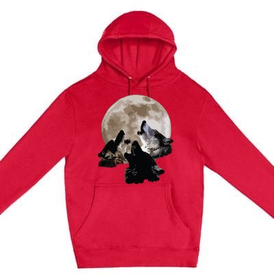 Three Wolves Howling At The Moon Wolf Lover Premium Pullover Hoodie