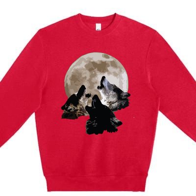 Three Wolves Howling At The Moon Wolf Lover Premium Crewneck Sweatshirt