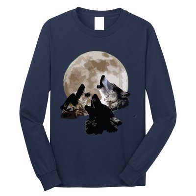 Three Wolves Howling At The Moon Wolf Lover Long Sleeve Shirt