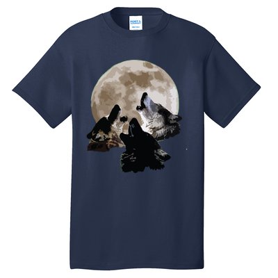 Three Wolves Howling At The Moon Wolf Lover Tall T-Shirt