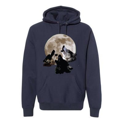 Three Wolves Howling At The Moon Wolf Lover Premium Hoodie