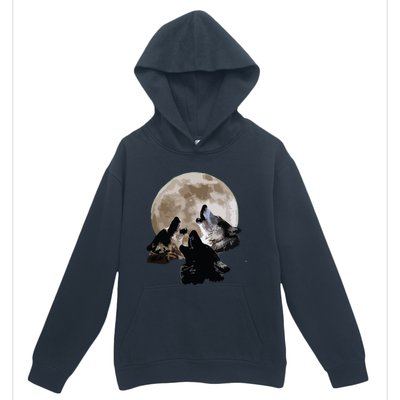 Three Wolves Howling At The Moon Wolf Lover Urban Pullover Hoodie