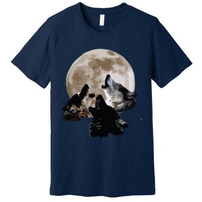 Three Wolves Howling At The Moon Wolf Lover Premium T-Shirt