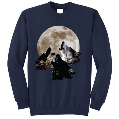 Three Wolves Howling At The Moon Wolf Lover Tall Sweatshirt