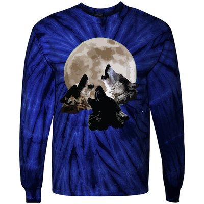 Three Wolves Howling At The Moon Wolf Lover Tie-Dye Long Sleeve Shirt