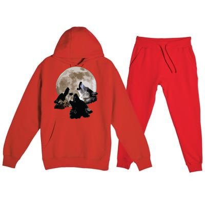 Three Wolves Howling At The Moon Wolf Lover Premium Hooded Sweatsuit Set