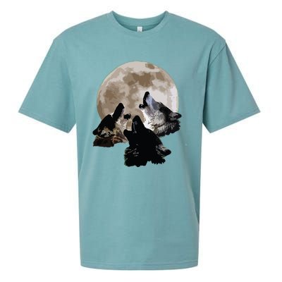 Three Wolves Howling At The Moon Wolf Lover Sueded Cloud Jersey T-Shirt