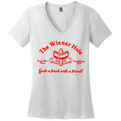 The Wiener Hole Grab A Frank With A Friend Women's V-Neck T-Shirt