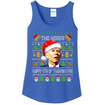 Two Words Happy 4th Of Thanksgiving Biden Christmas  Ladies Essential Tank