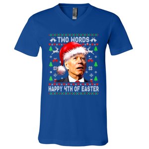 Two Words Happy 4th Of Easter Joe Biden Christmas Sweater Funny Gift V-Neck T-Shirt