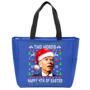 Two Words Happy 4th Of Easter Joe Biden Christmas Sweater Funny Gift Zip Tote Bag