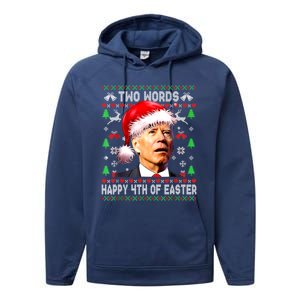 Two Words Happy 4th Of Easter Joe Biden Christmas Sweater Funny Gift Performance Fleece Hoodie