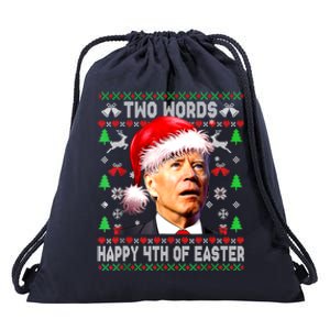 Two Words Happy 4th Of Easter Joe Biden Christmas Sweater Funny Gift Drawstring Bag