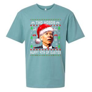 Two Words Happy 4th Of Easter Joe Biden Christmas Sweater Funny Gift Sueded Cloud Jersey T-Shirt