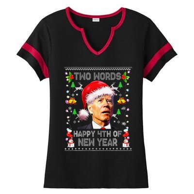 Two Words Happy 4th Of New Year Joe Biden Christmas Sweater  Ladies Halftime Notch Neck Tee