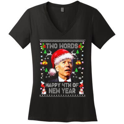 Two Words Happy 4th Of New Year Joe Biden Christmas Sweater  Women's V-Neck T-Shirt