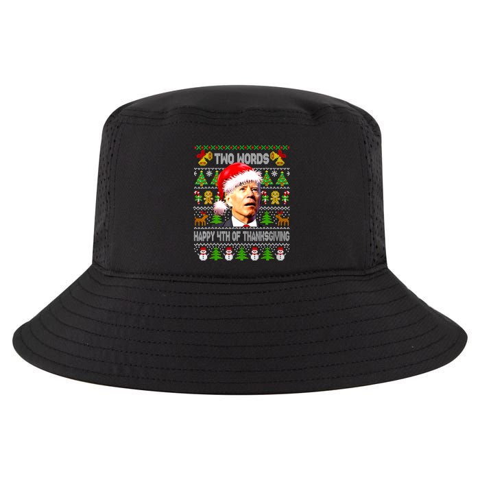 Two Words Happy 4th Of Thanksgiving Biden Christmas Sweaters Cool Comfort Performance Bucket Hat