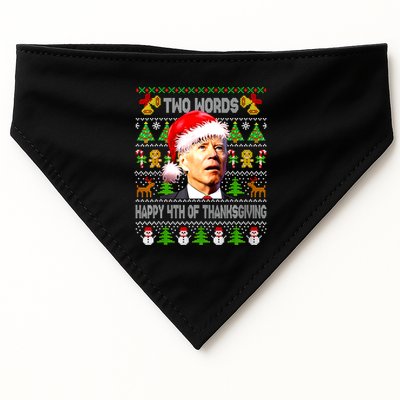 Two Words Happy 4th Of Thanksgiving Biden Christmas Sweaters USA-Made Doggie Bandana