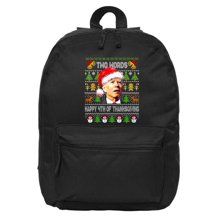 Two Words Happy 4th Of Thanksgiving Biden Christmas Sweaters 16 in Basic Backpack