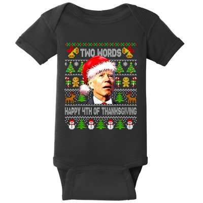 Two Words Happy 4th Of Thanksgiving Biden Christmas Sweaters Baby Bodysuit