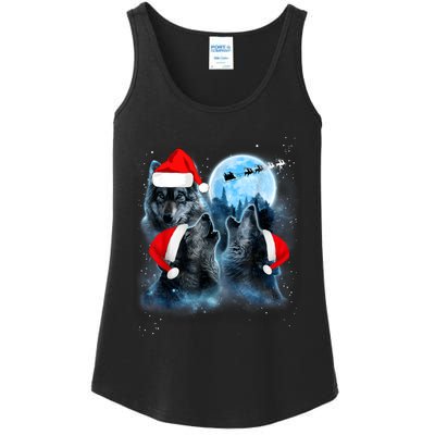 Three Wolves Howling Under Moon Christmas Santa Wolf Lover Ladies Essential Tank