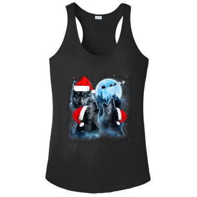 Three Wolves Howling Under Moon Christmas Santa Wolf Lover Ladies PosiCharge Competitor Racerback Tank