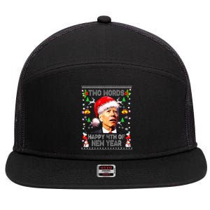 Two Words Happy 4th Of Easter Joe Biden Christmas Sweater 7 Panel Mesh Trucker Snapback Hat