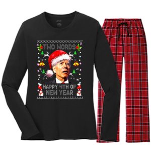 Two Words Happy 4th Of Easter Joe Biden Christmas Sweater Women's Long Sleeve Flannel Pajama Set 