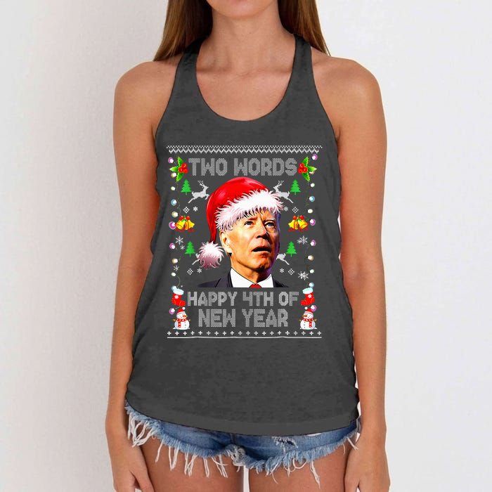 Two Words Happy 4th Of Easter Joe Biden Christmas Sweater Women's Knotted Racerback Tank