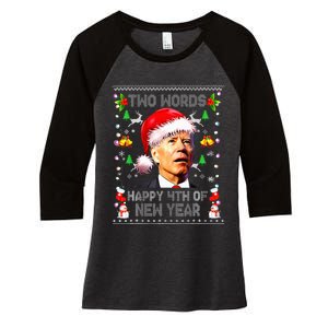 Two Words Happy 4th Of Easter Joe Biden Christmas Sweater Women's Tri-Blend 3/4-Sleeve Raglan Shirt