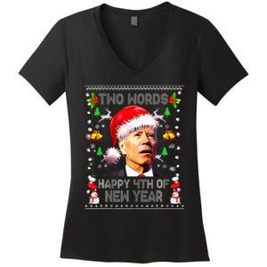 Two Words Happy 4th Of Easter Joe Biden Christmas Sweater Women's V-Neck T-Shirt