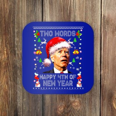 Two Words Happy 4th Of Easter Joe Biden Christmas Sweater Coaster