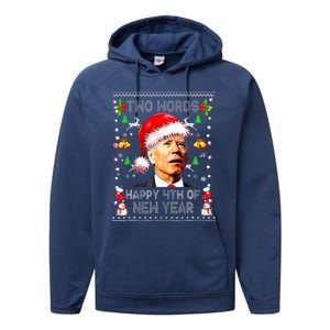 Two Words Happy 4th Of Easter Joe Biden Christmas Sweater Performance Fleece Hoodie