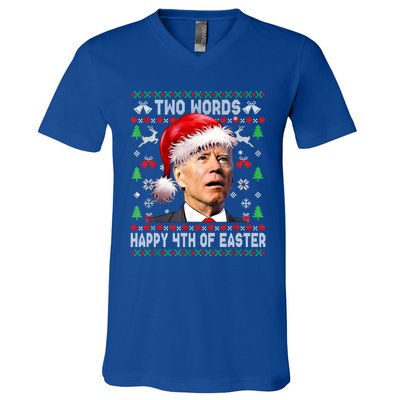 Two Words Happy 4th Of Easter Joe Biden Christmas Sweater Cool Gift V-Neck T-Shirt