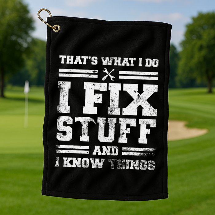 ThatS What I Do I Fix Stuff And I Know Things Funny Saying Golf Towel