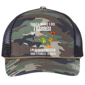 Thats What I Do I Garden I Play With Chickens Forget Things Retro Rope Trucker Hat Cap