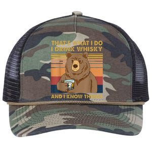 Thats What I Do I Drink Whiskey And I Know Things Bear Retro Rope Trucker Hat Cap