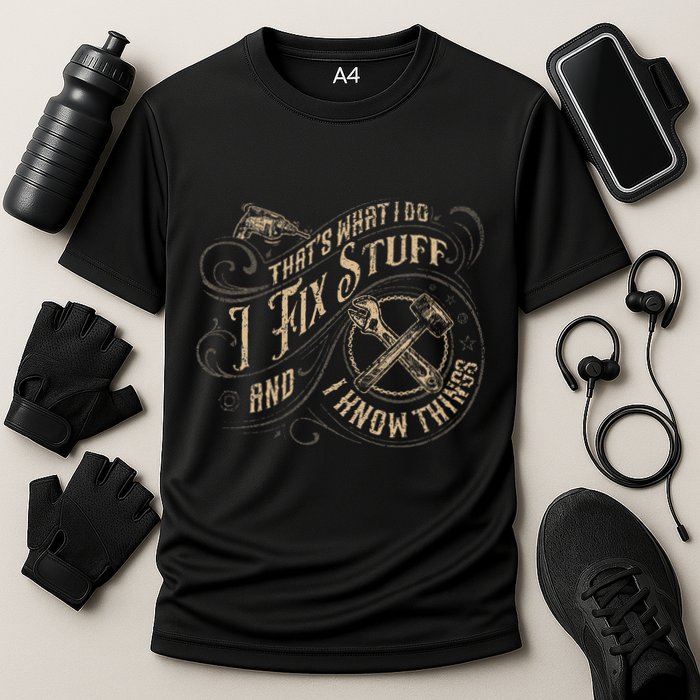Thats What I Do I Fix Stuff And I Know Things Funny Men Performance Shirt