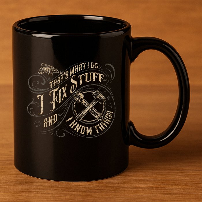 Thats What I Do I Fix Stuff And I Know Things Funny Men 11oz C Handle Ceramic Mug