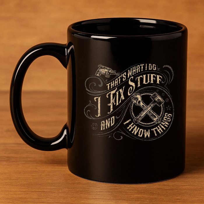 Thats What I Do I Fix Stuff And I Know Things Funny Men 11oz C Handle Ceramic Mug