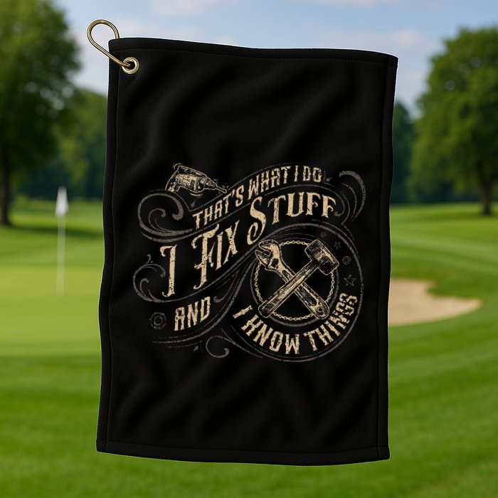 Thats What I Do I Fix Stuff And I Know Things Funny Men Golf Towel