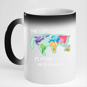 The World Is A Cat Playing With Australia 11oz Black Color Changing Mug