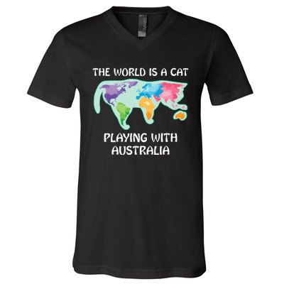 The World Is A Cat Playing With Australia V-Neck T-Shirt