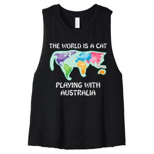 The World Is A Cat Playing With Australia Women's Racerback Cropped Tank