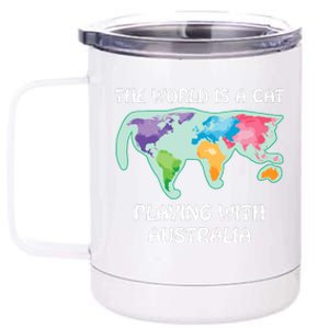 The World Is A Cat Playing With Australia 12 oz Stainless Steel Tumbler Cup