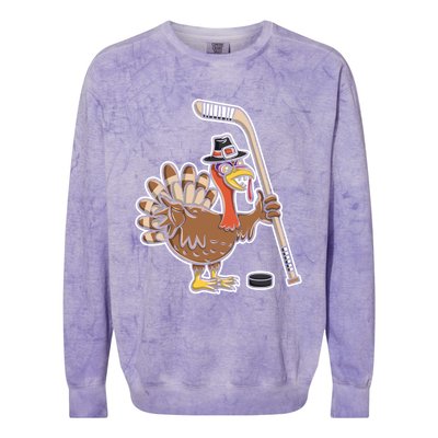 Turkey With Ice Hockey Stick And Hockey Puck Cute Gift Colorblast Crewneck Sweatshirt